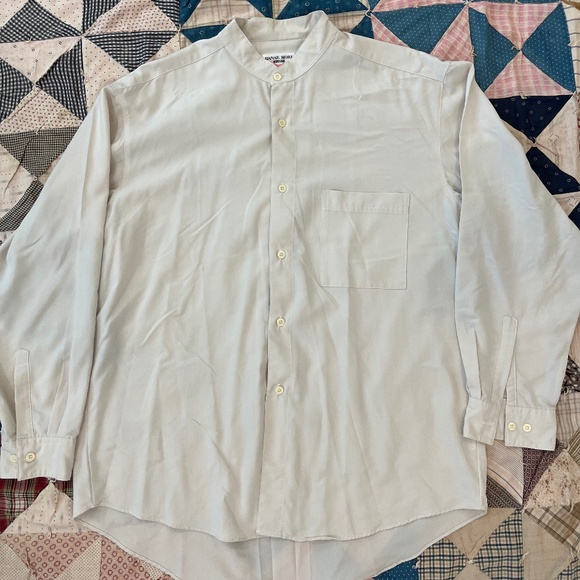 1980s Men's White Silk Hanae Mori Button Up Long Sleeve Shirt - Picture 1 of 3